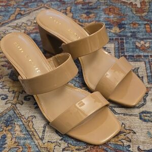 KIERRA Slides Block Heel Sandals Nude Beige 8.5
